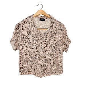 Milk & Honey Animal Leopard Print Boxy‎ Button Front Cropped Top Medium M